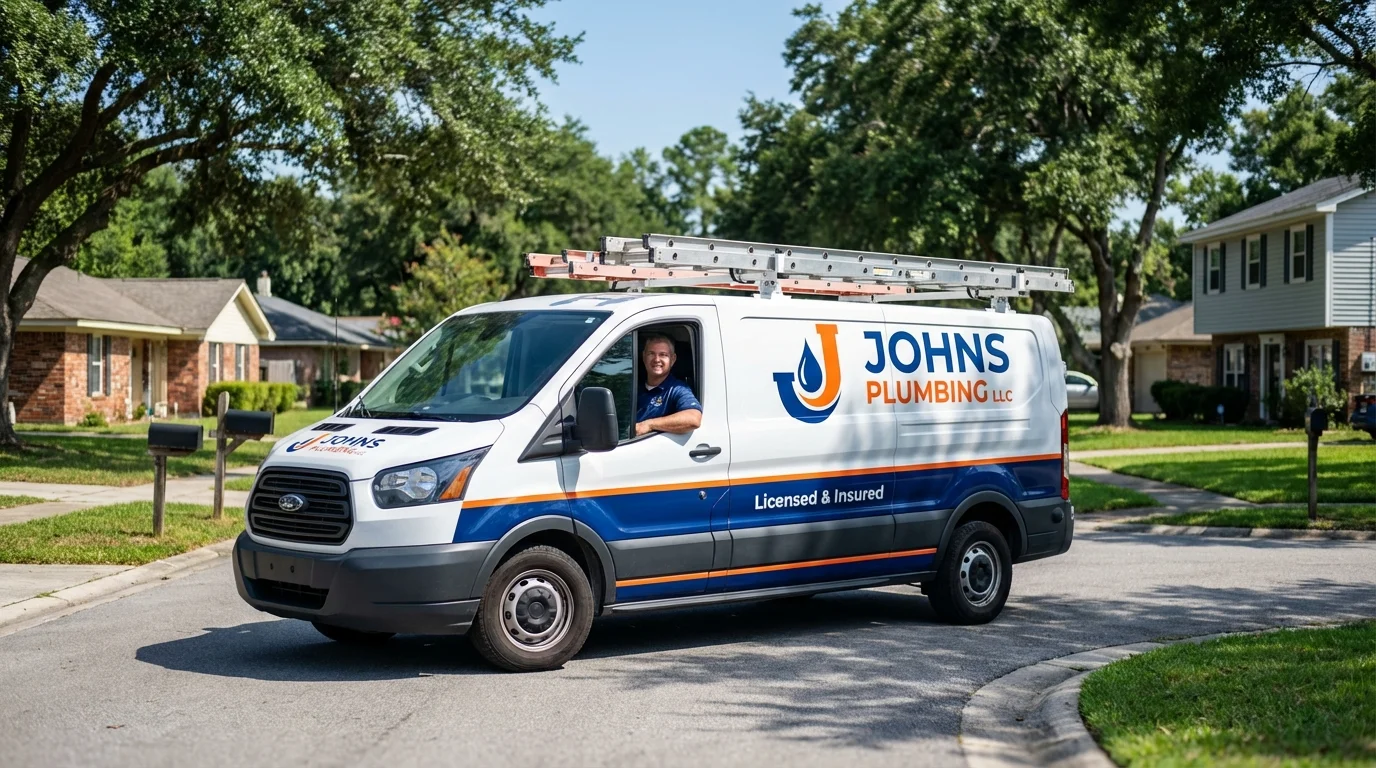 Johns Plumbing LLC service van in Bridgewater, MA