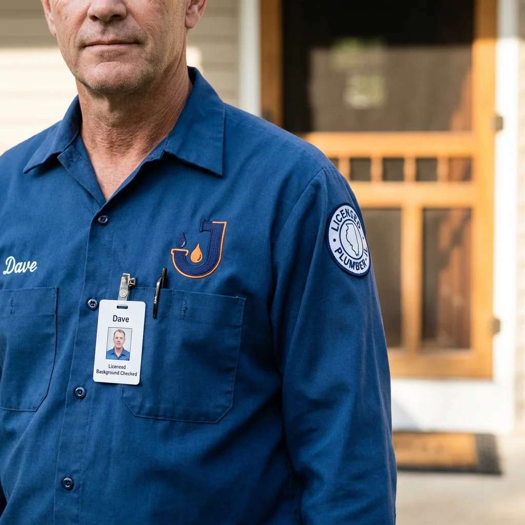 Licensed plumber showing ID badge in Bridgewater, MA