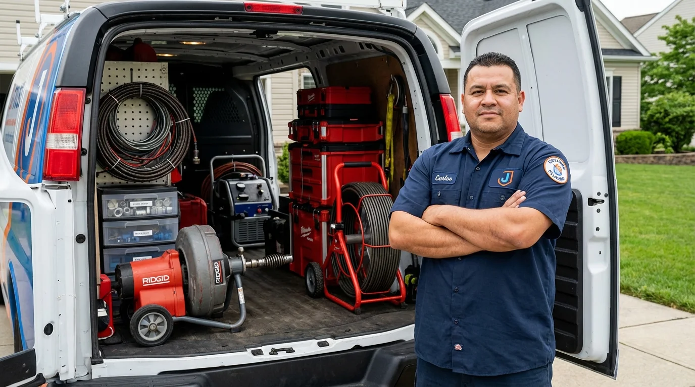 Professional drain cleaning equipment and Johns Plumbing LLC plumber in Bridgewater