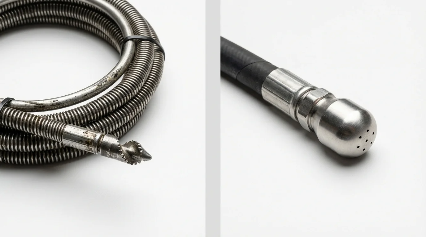 Drain snake cable and hydro jetting nozzle used for drain cleaning in Bridgewater, MA