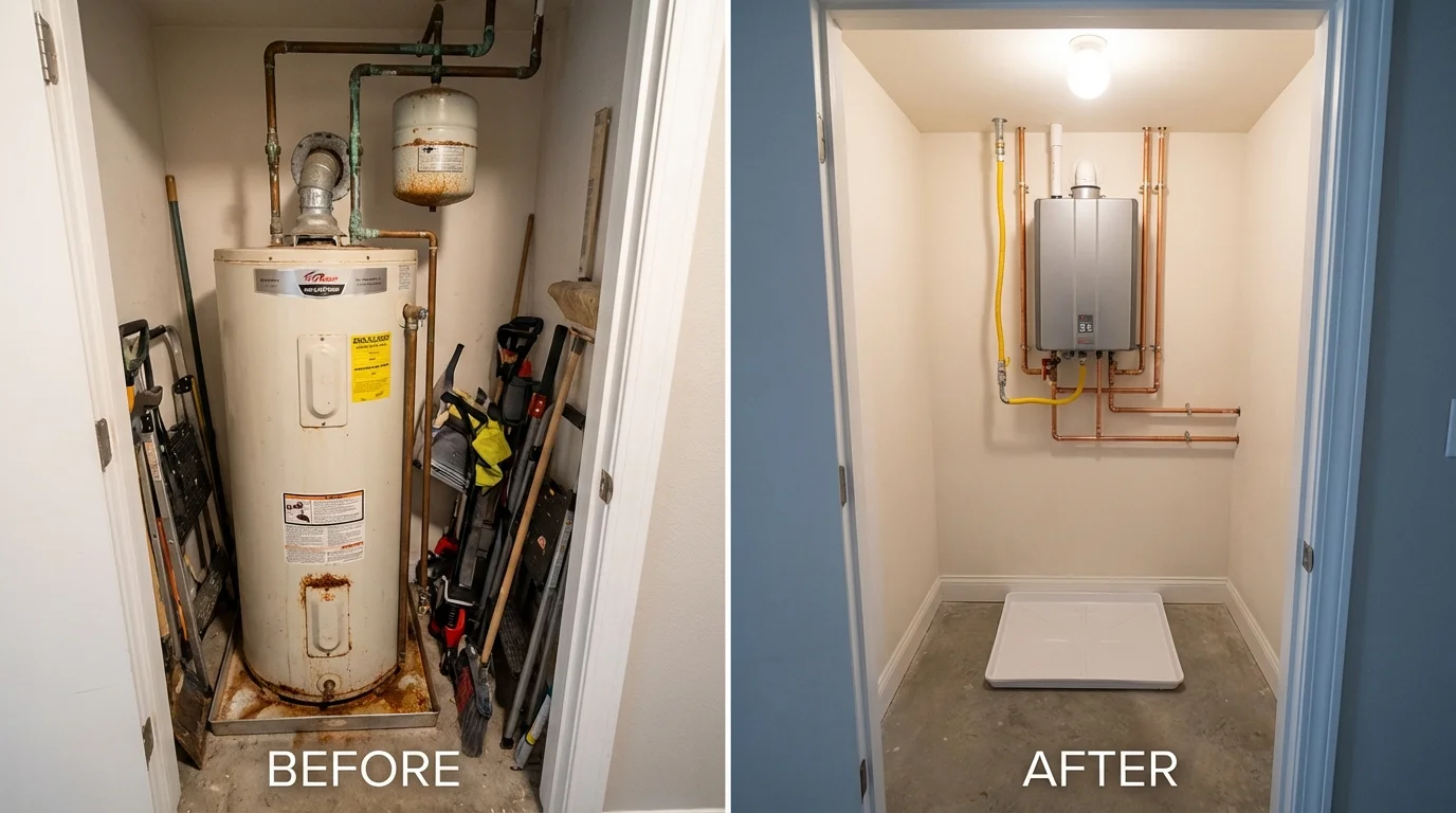 Tank water heater versus wall-mounted tankless unit comparison for Bridgewater, MA homeowners